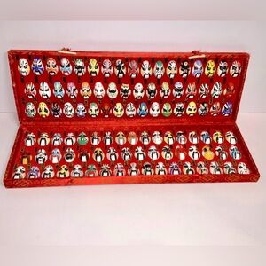 102pc Chinese Opera Face Masks Set – Hand Painted Mini Masks w/ Display Box